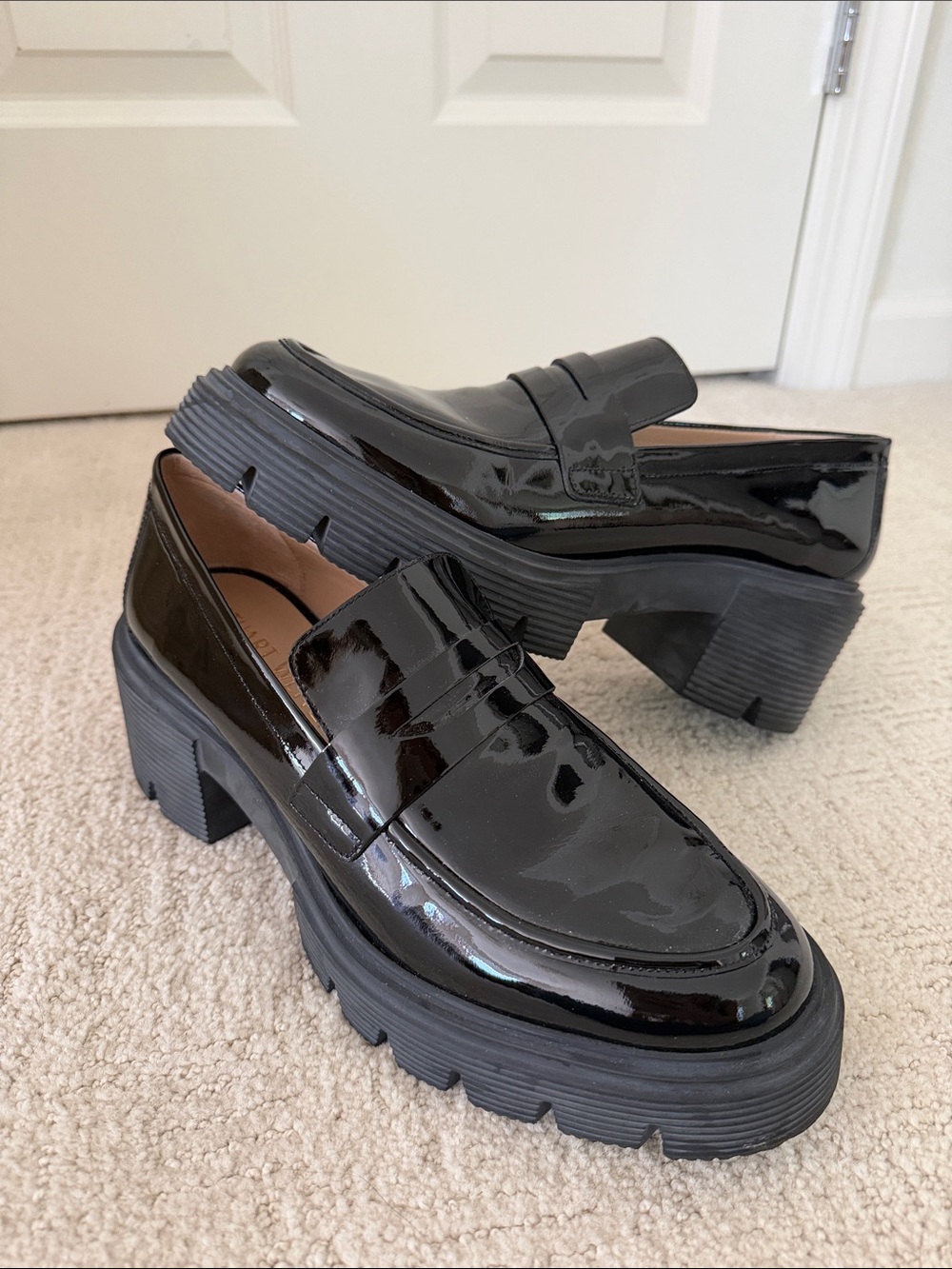 Stuart Weitzman Black Patent Platform Loafers